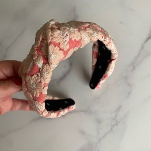 Lele Sadoughi headband pink floral embroidered